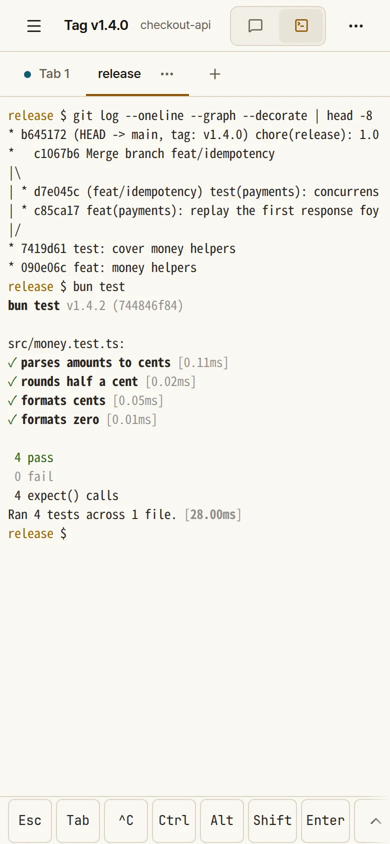 Ovis on a phone: the real terminal, one tap away